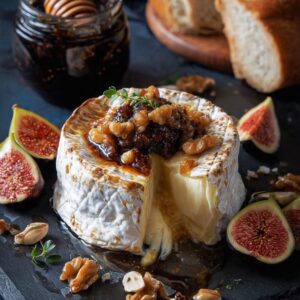 Honey Baked Brie with Fig Jam and Walnuts